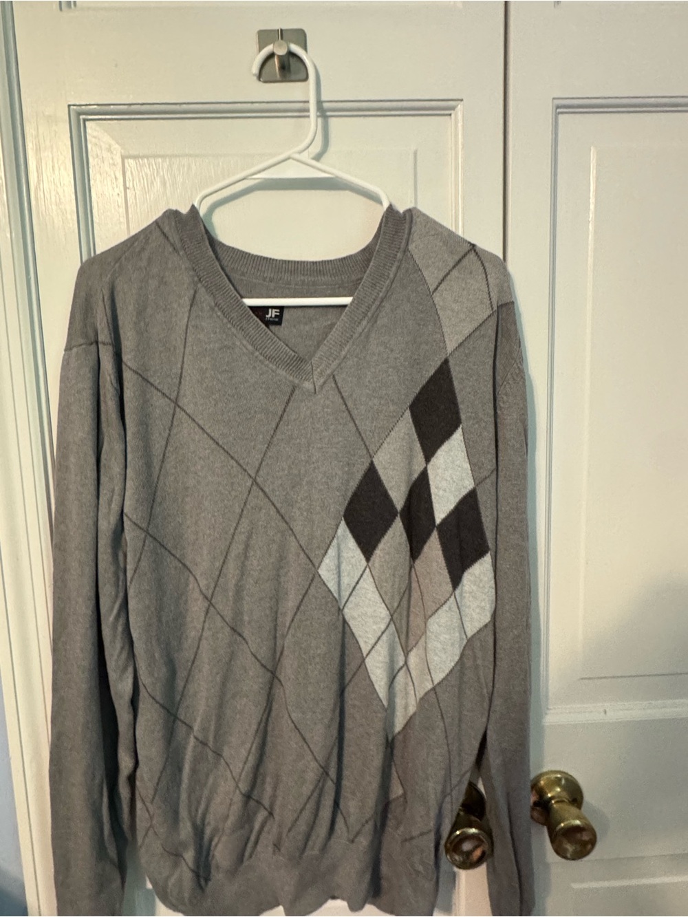 Classic J. Ferrar Men’s Gray Argyle V-Neck Sweater Modern Fit Cotton Blend. Sz L - Picture 3 of 8